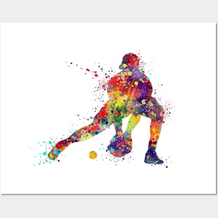 Girl Baseball Catcher Softball Player Watercolor Posters and Art